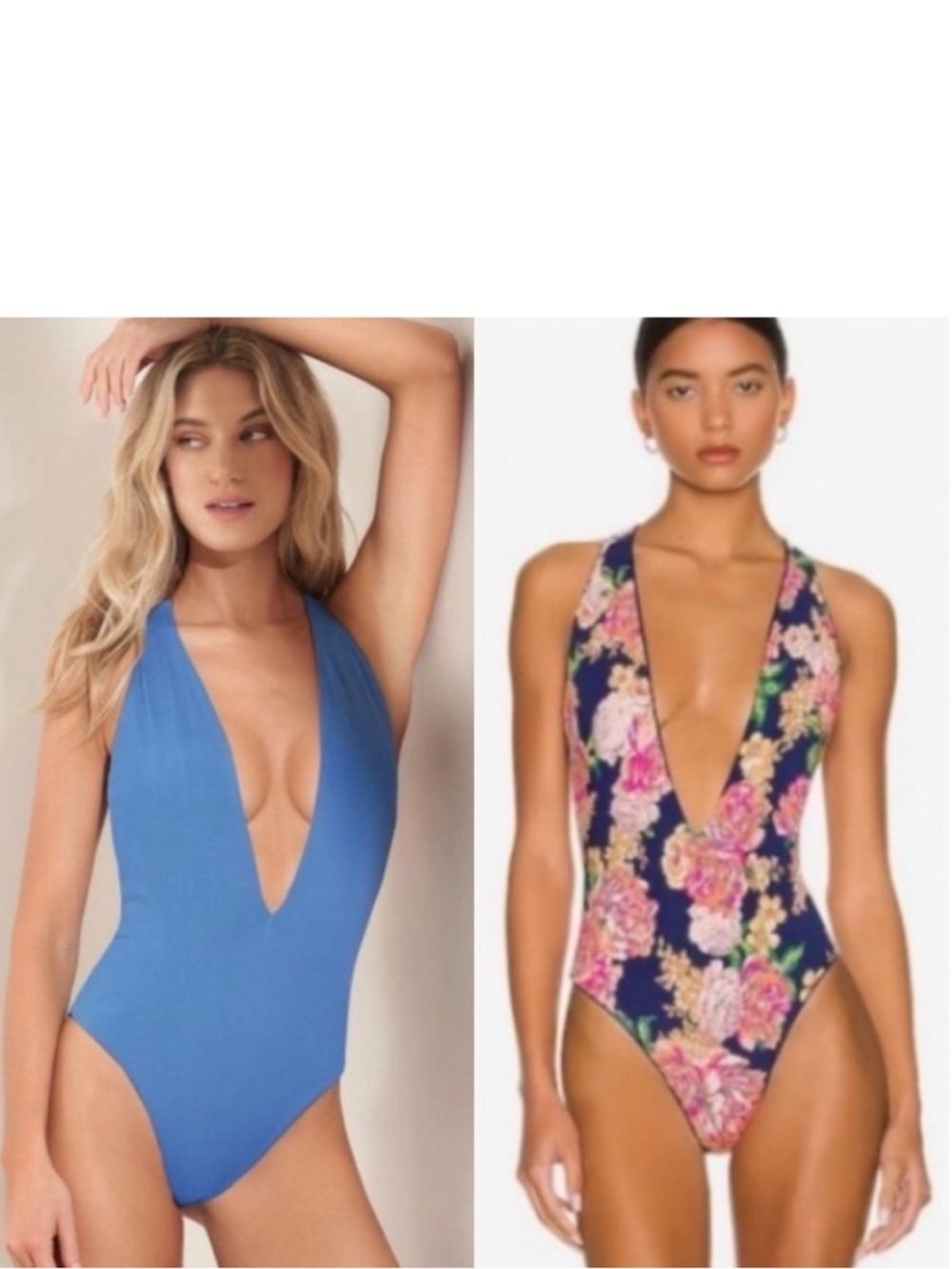 Maaji Tiky Reversible One Piece Swimsuit Medium Blue Floral Plunge T-Back NWT